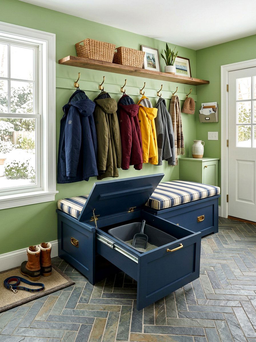 Flip Top Litter Box Bench - 30 hidden litter box furniture ideas