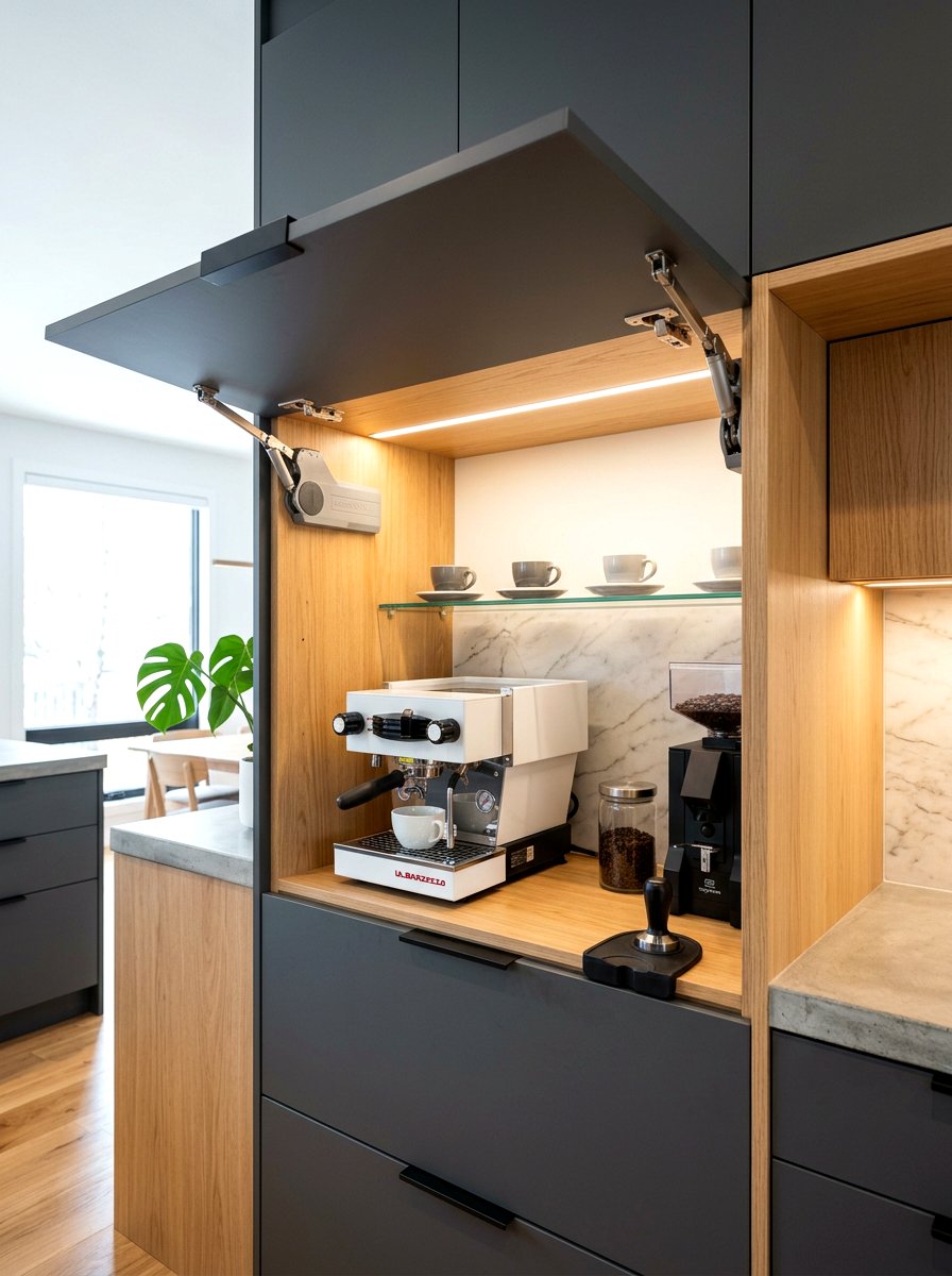 Flip Up Cabinet Door - 30 appliance garage coffee station ideas