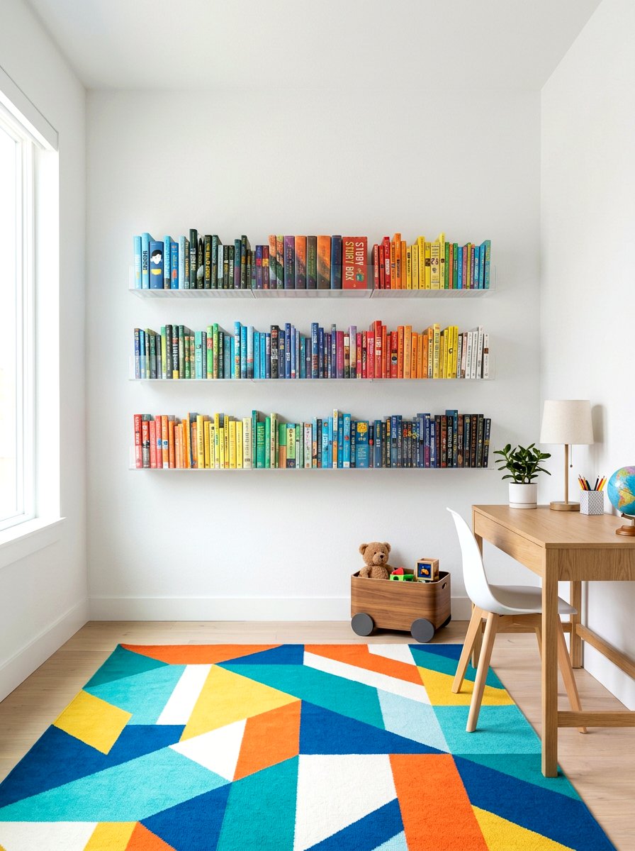 Floating Acrylic Ledge - 30 playroom bookshelf ideas