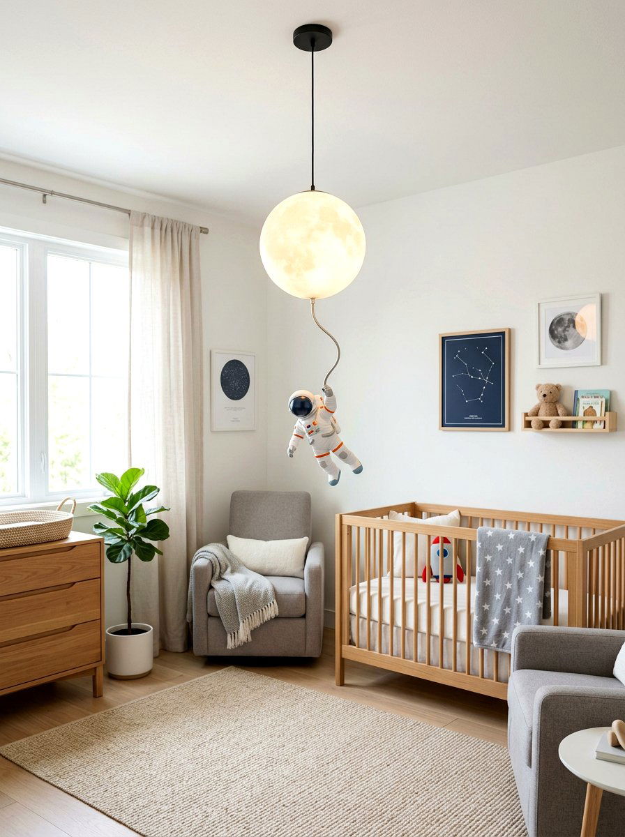 Floating Astronaut Ceiling Lamp - 30 space themed bedroom ideas