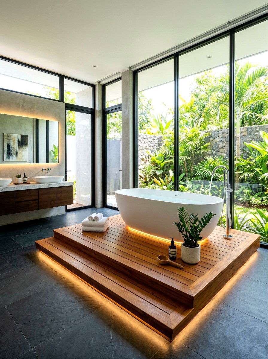 Floating Bathtub Platform - 30 cocoon bath ideas