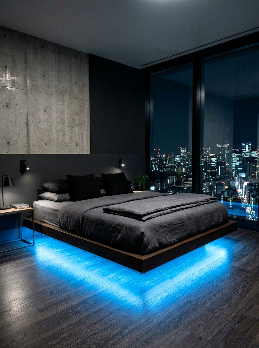 Floating Bed Frame With LED - 30 platform bed ideas