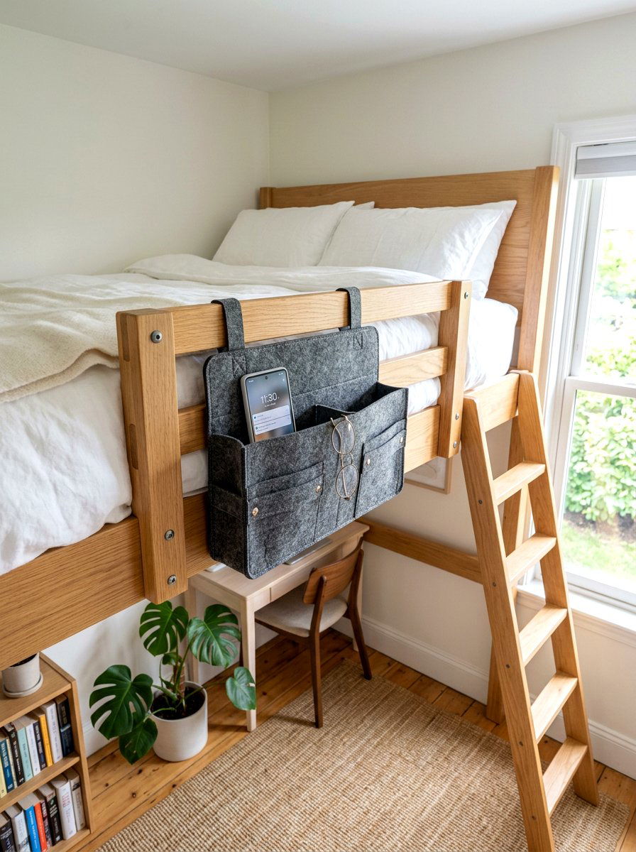 Floating Bedside Caddy - 30 dorm bed ideas