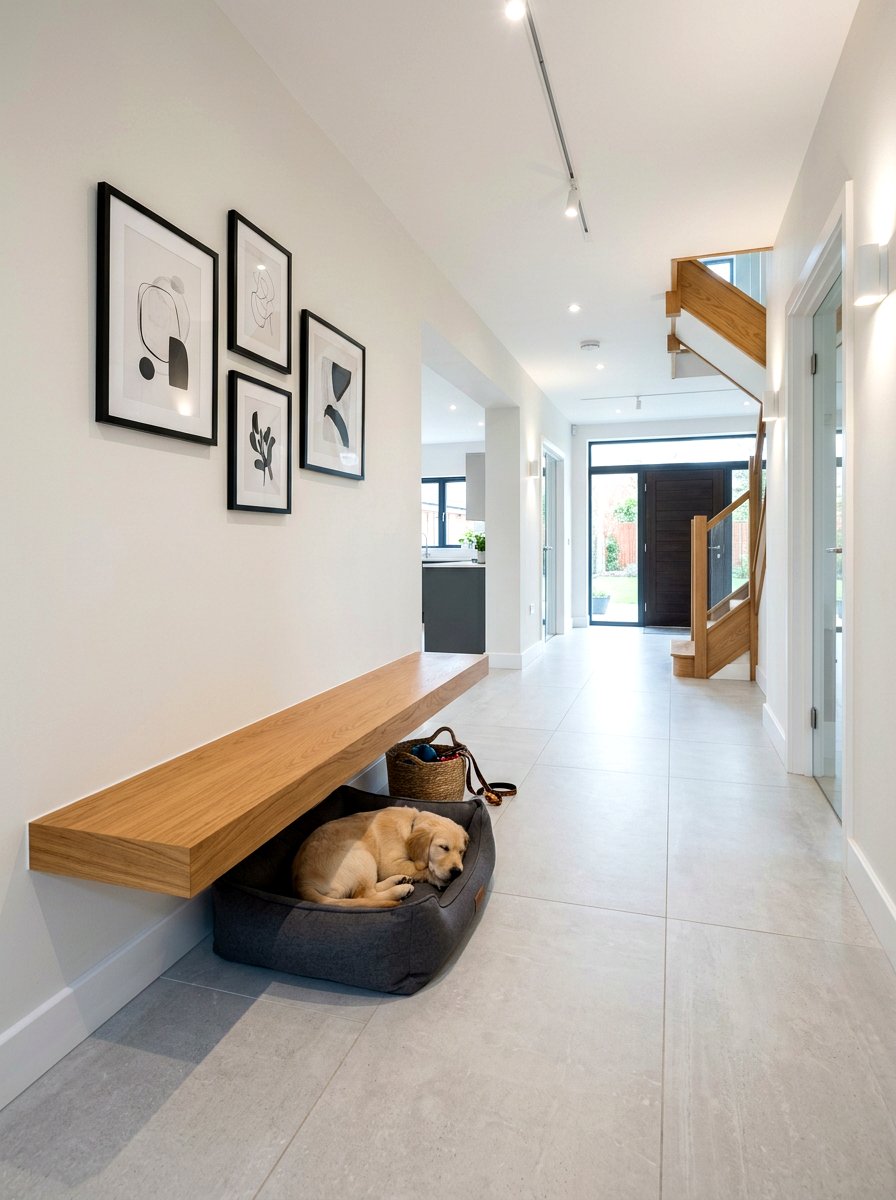 Floating Bench Dog Nook - 30 built in dog nook ideas