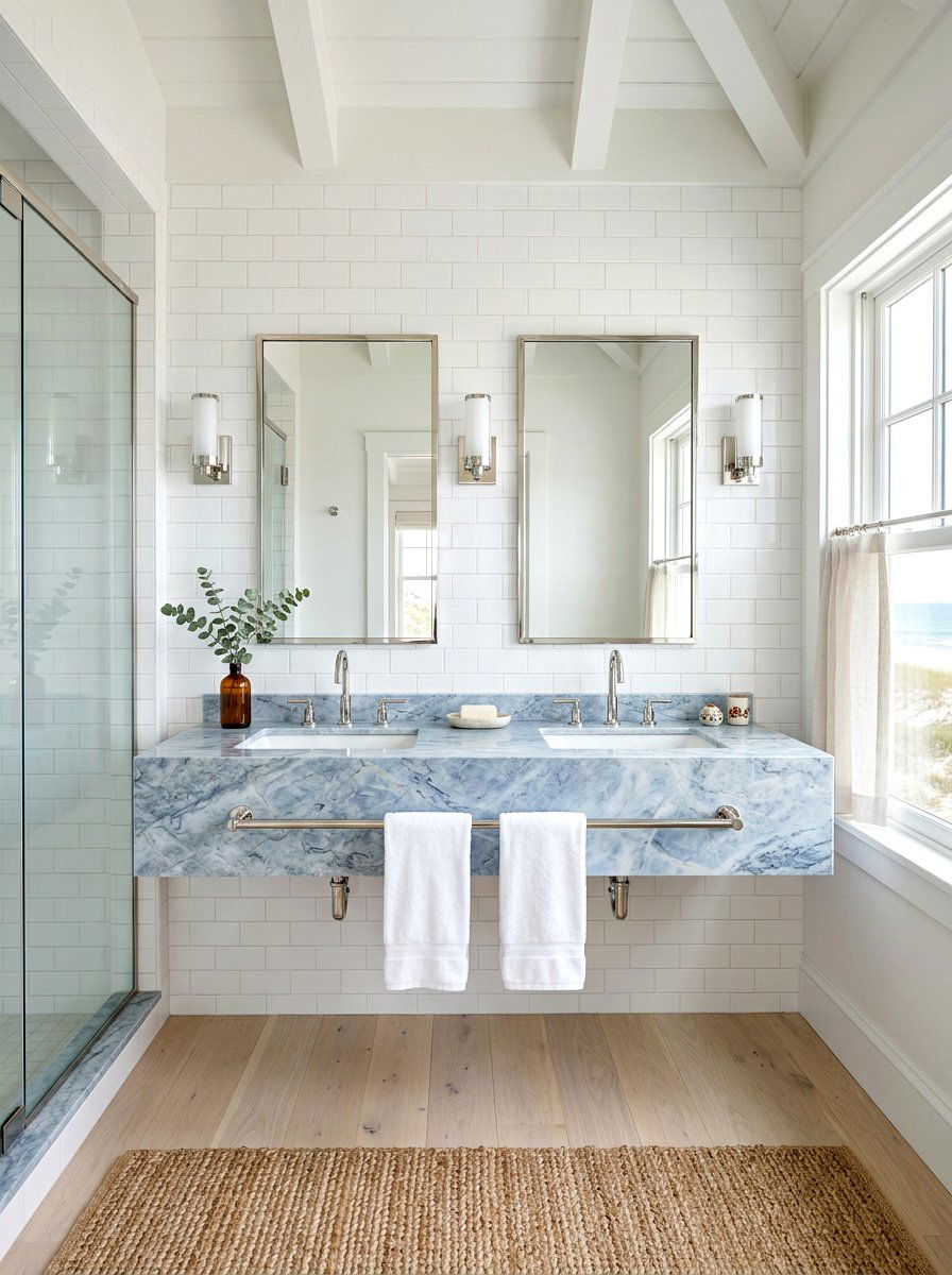 Floating Blue Stone Vanity - 30 integrated stone vanity ideas