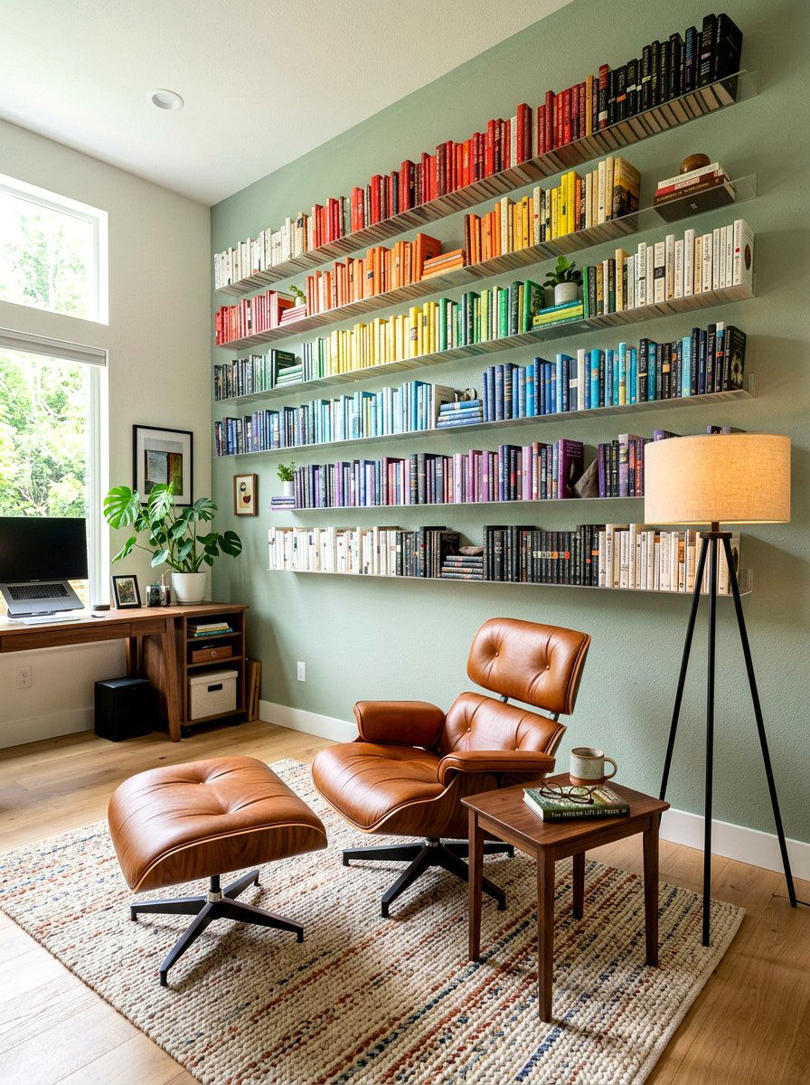 Floating Bookshelf Reading Area - 30 office reading corner ideas