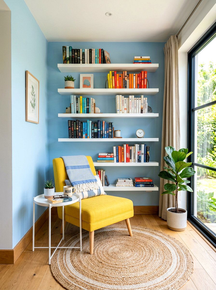 Floating Bookshelf Reading Nook - 30 reading corner ideas