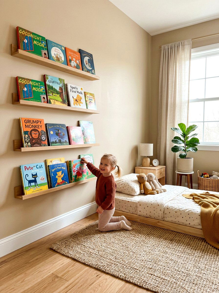 Floating Bookshelf Toddler Bedroom - 30 neutral toddler room ideas