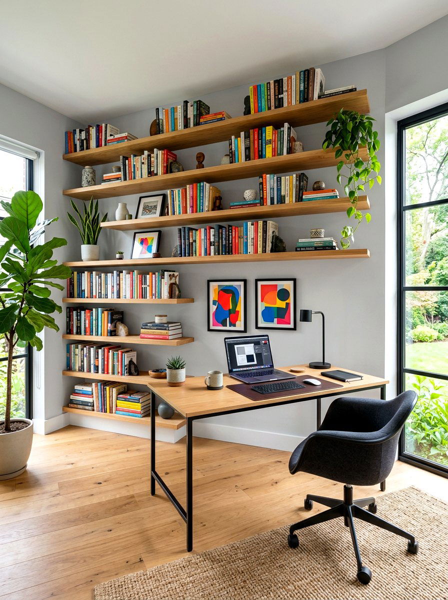 Floating Bookshelf Wall Office - 30 bookshelf wall office ideas