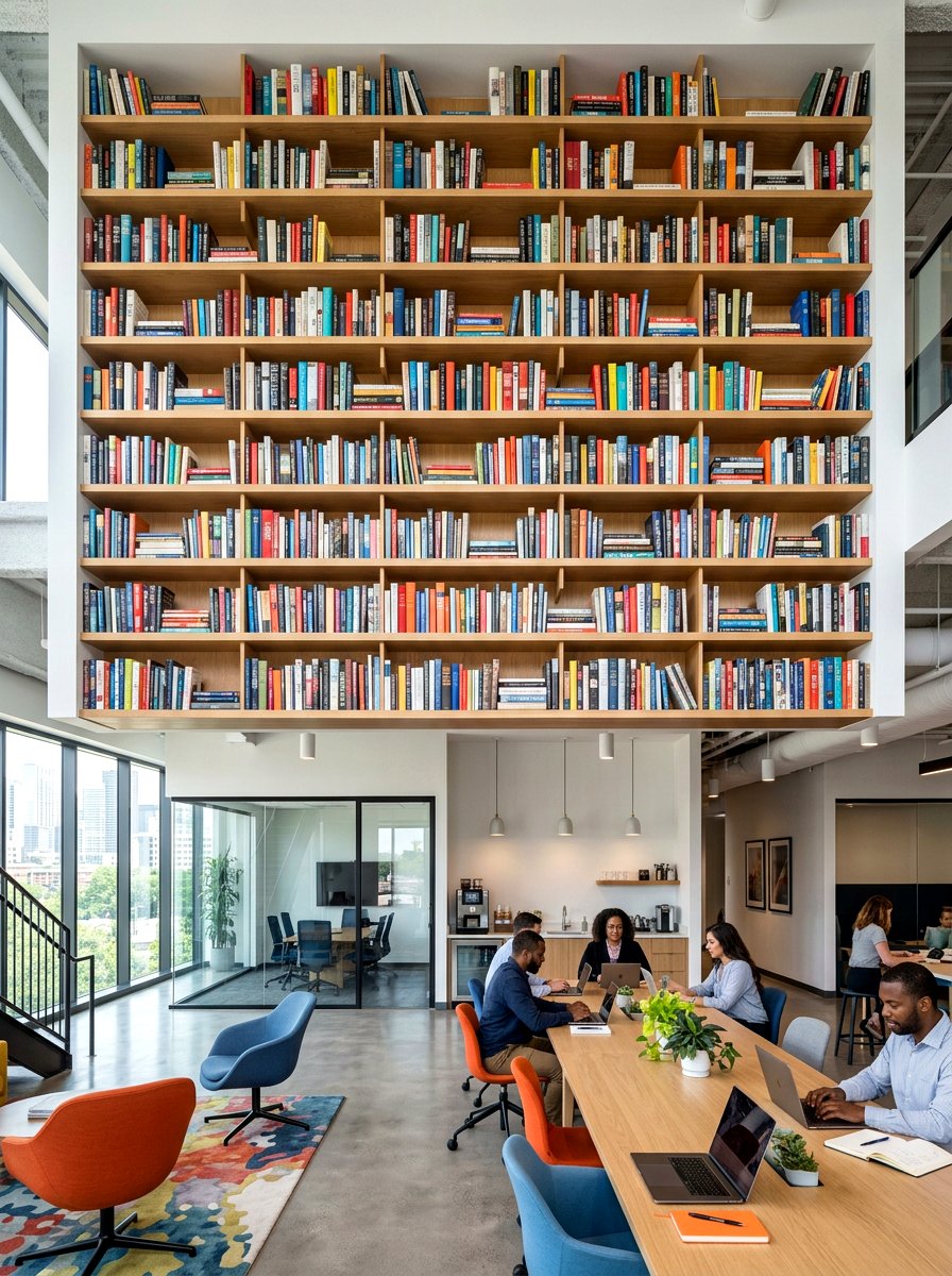 Floating Bookshelf - 30 sound dampening office ideas