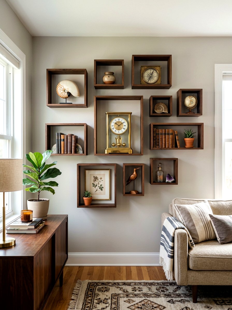 Floating Box Shelves - 30 living room shelf decor ideas