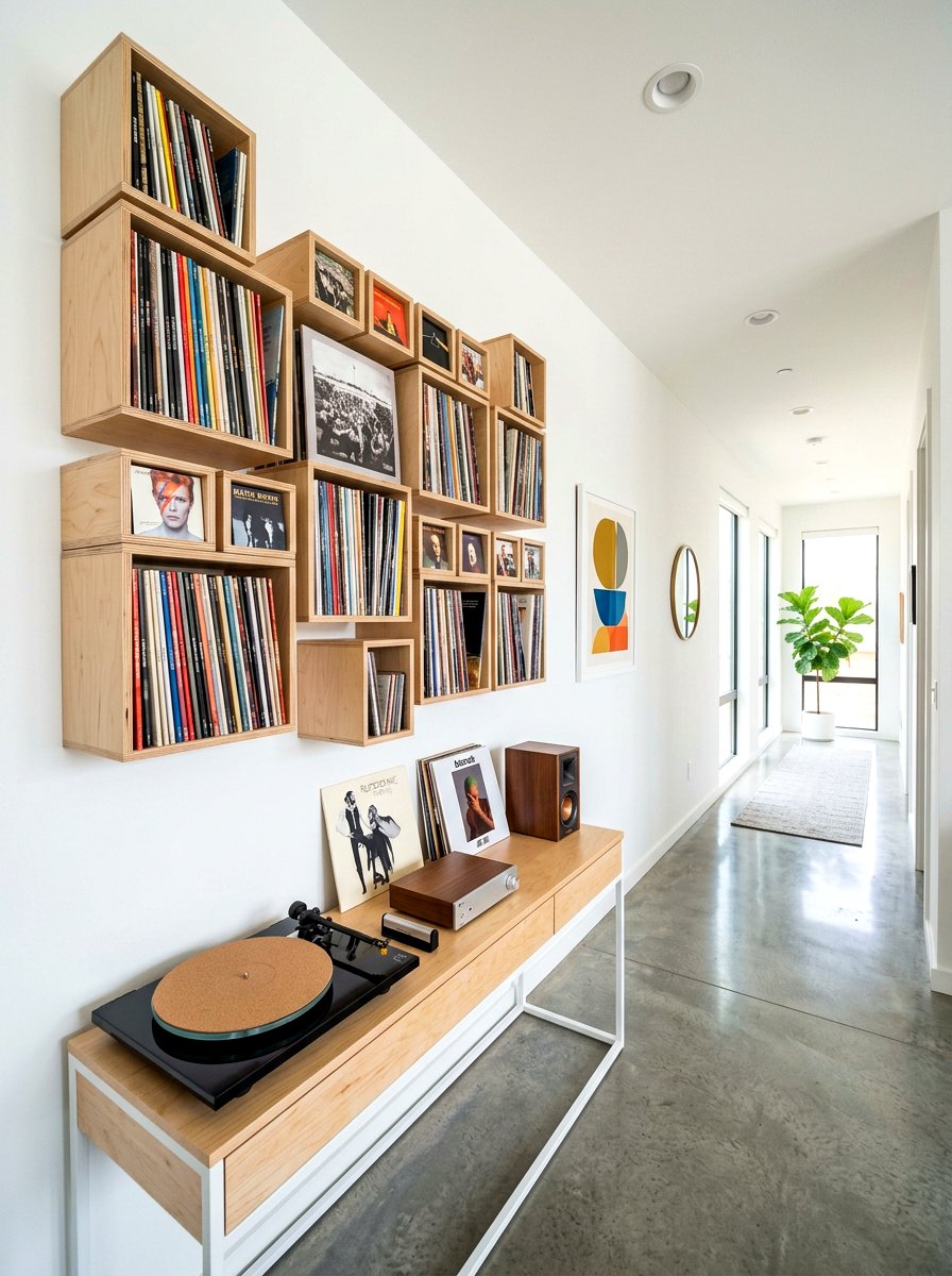 Floating Box Vinyl Storage - 30 record player corner ideas