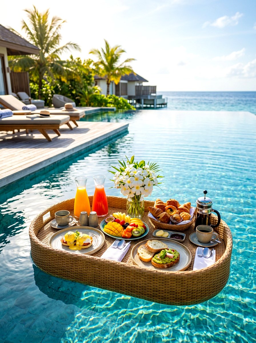 Floating Breakfast Tray - 30 pool party tablescape ideas