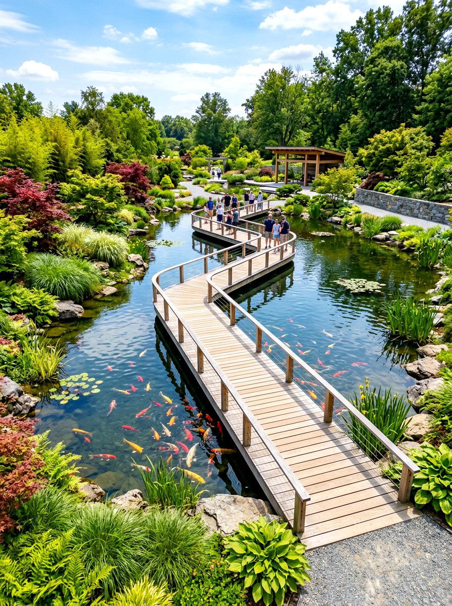 Floating Bridge Pond - 30 koi pond ideas