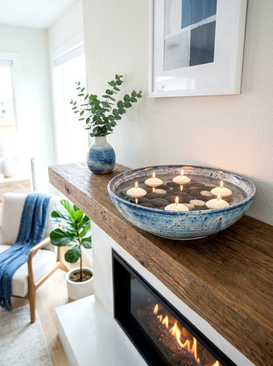 Floating Candle Bowl - 30 mantel candle styling ideas