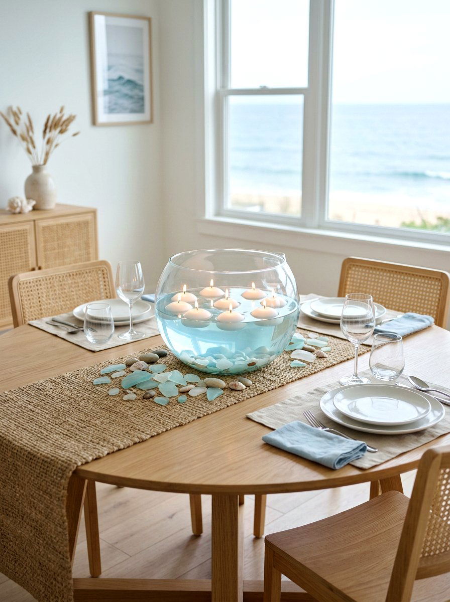 Floating Candle Bowl - 30 coastal table decor ideas