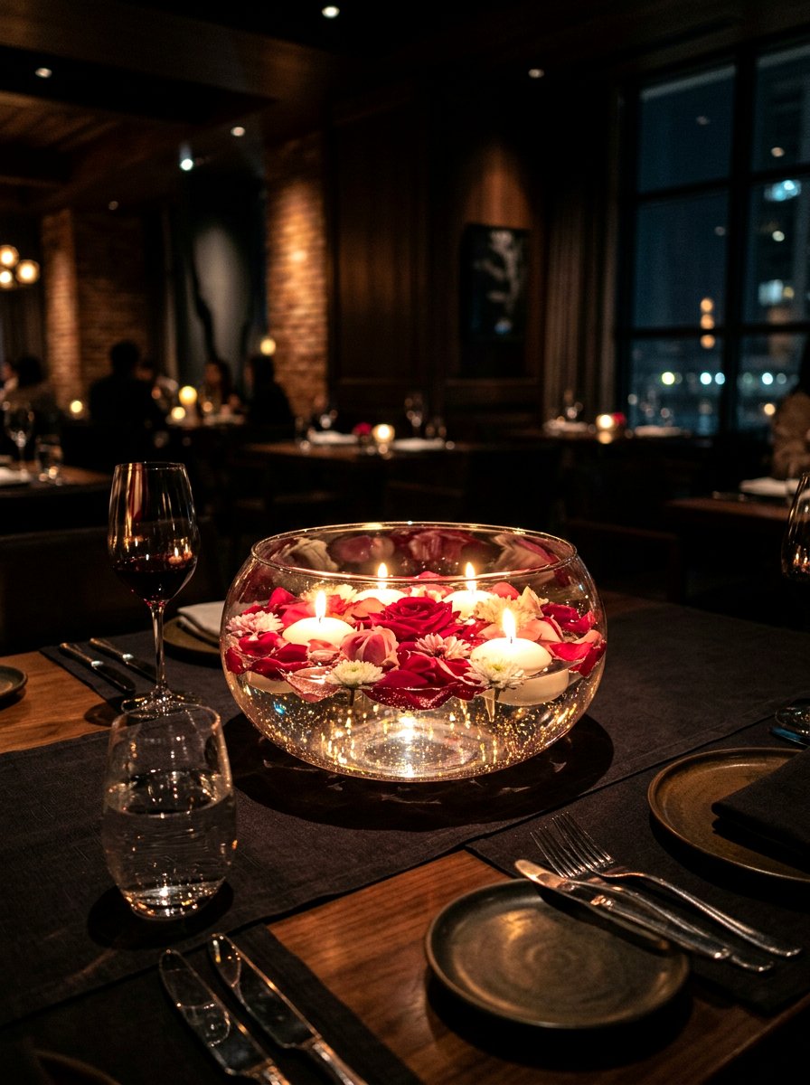 Floating Candle Bowl - 30 dining table decor ideas