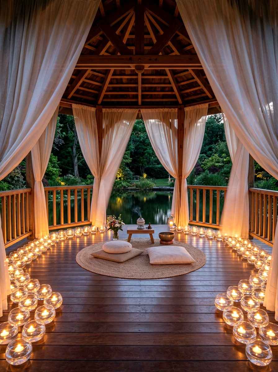 Floating Candle Vases Near Low Curtains - 30 gazebo curtain lighting ideas