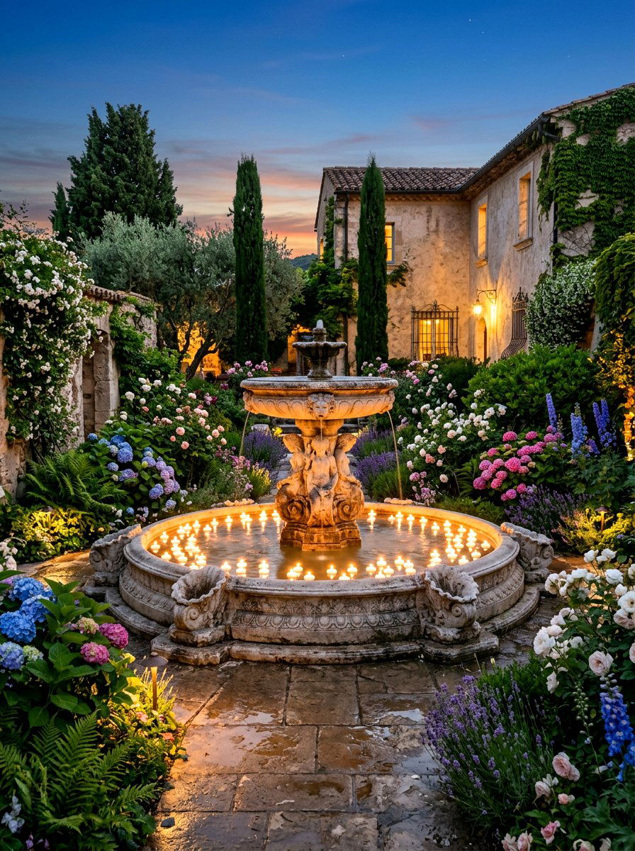 Floating Candles In Outdoor Fountain - 30 candle decor ideas
