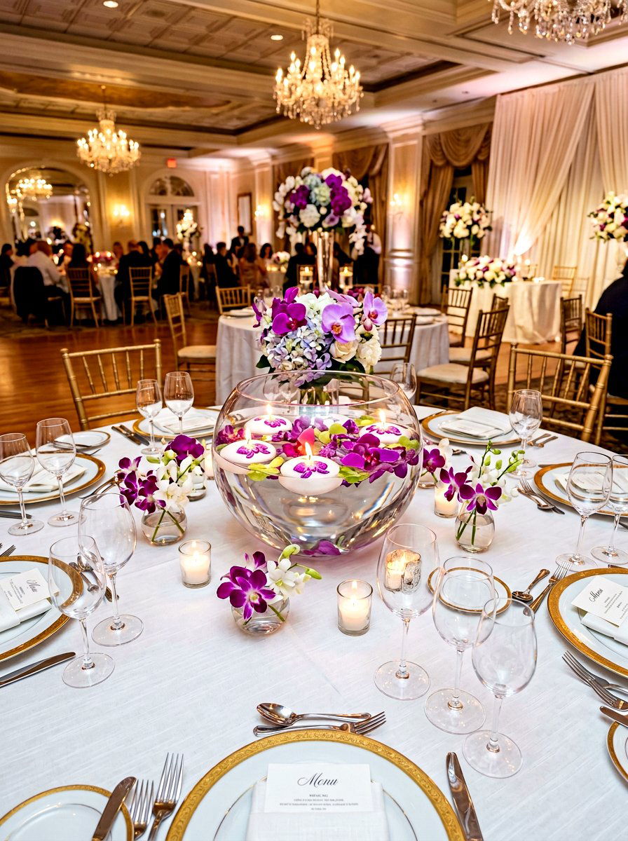 Floating Candles With Orchids - 30 candle centerpiece ideas