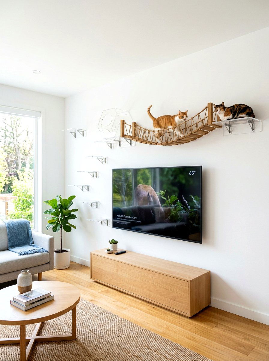 Floating Cat Perch System - 30 pet nook living room ideas