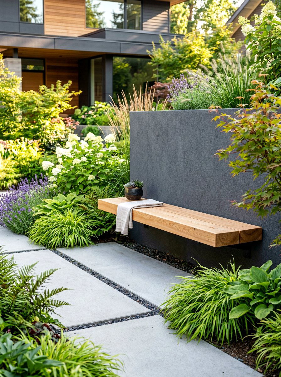 Floating Cedar Bench - 30 built in patio bench ideas