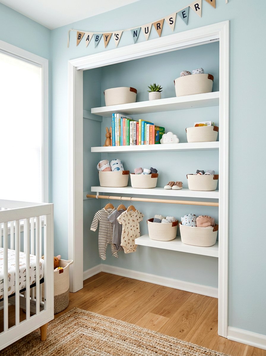 Floating Closet Shelves - 30 nursery closet organization ideas