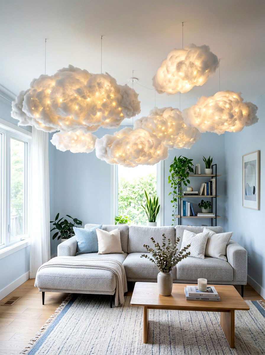 Floating Cloud Light Display - 30 fairy light canopy ideas