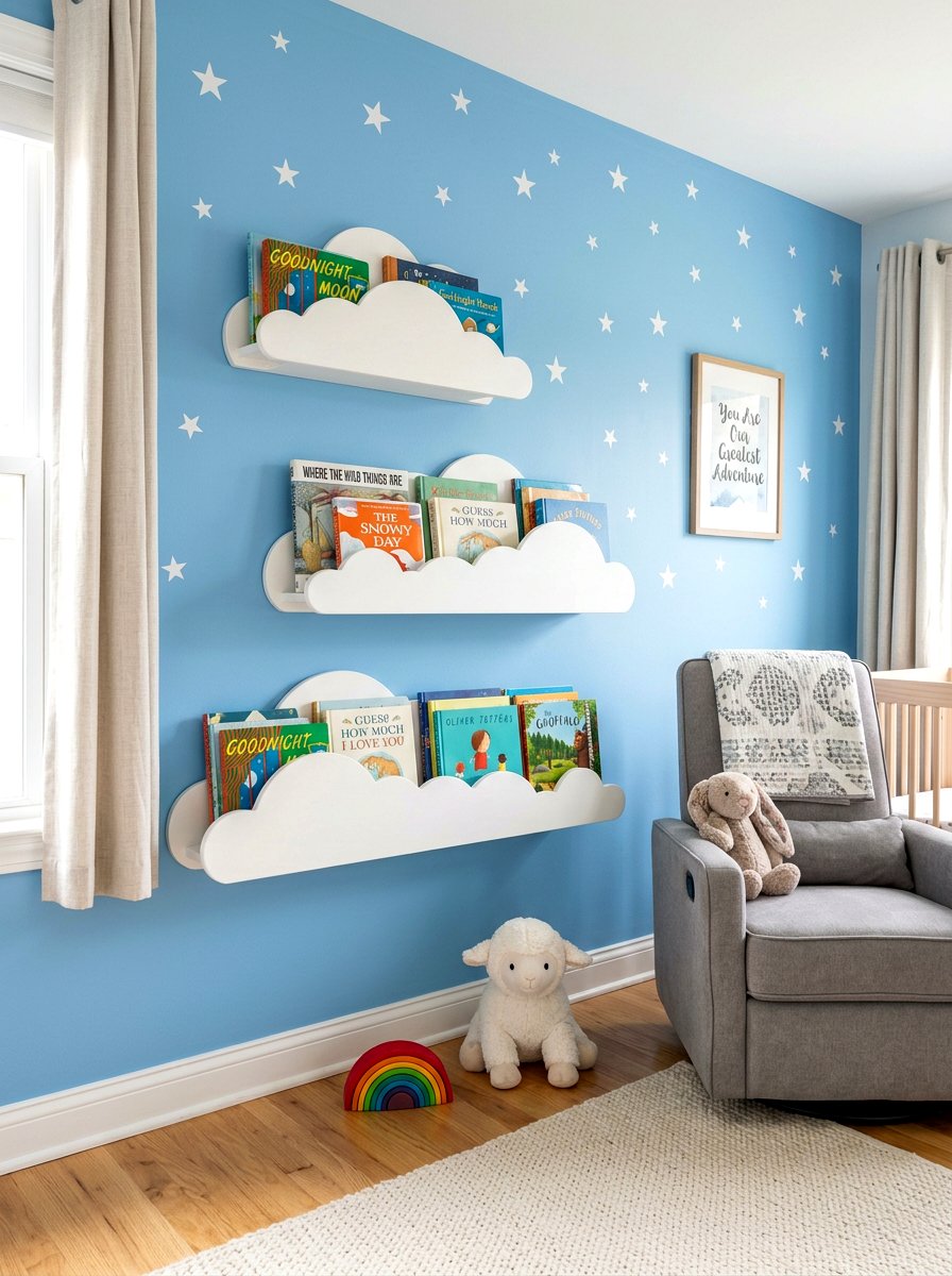 Floating Cloud Shelf - 30 nursery book display ideas