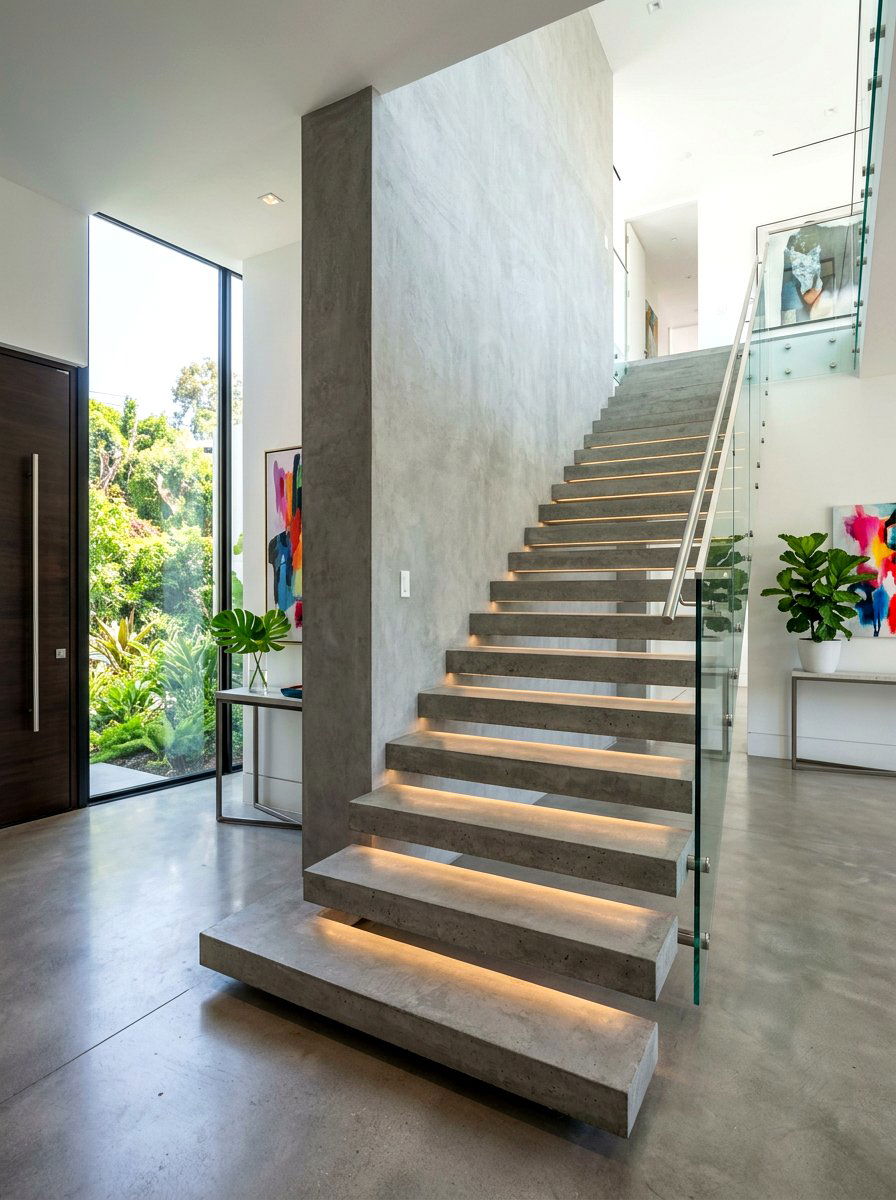 Floating Concrete Stairs - 30 quiet luxury exterior ideas