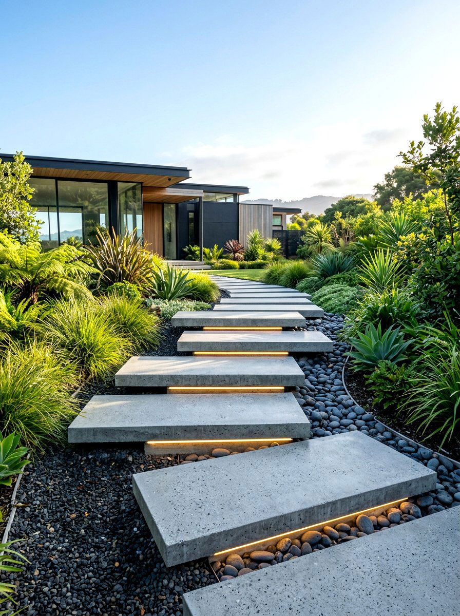 Floating Concrete Step - 30 stepping path backyard ideas