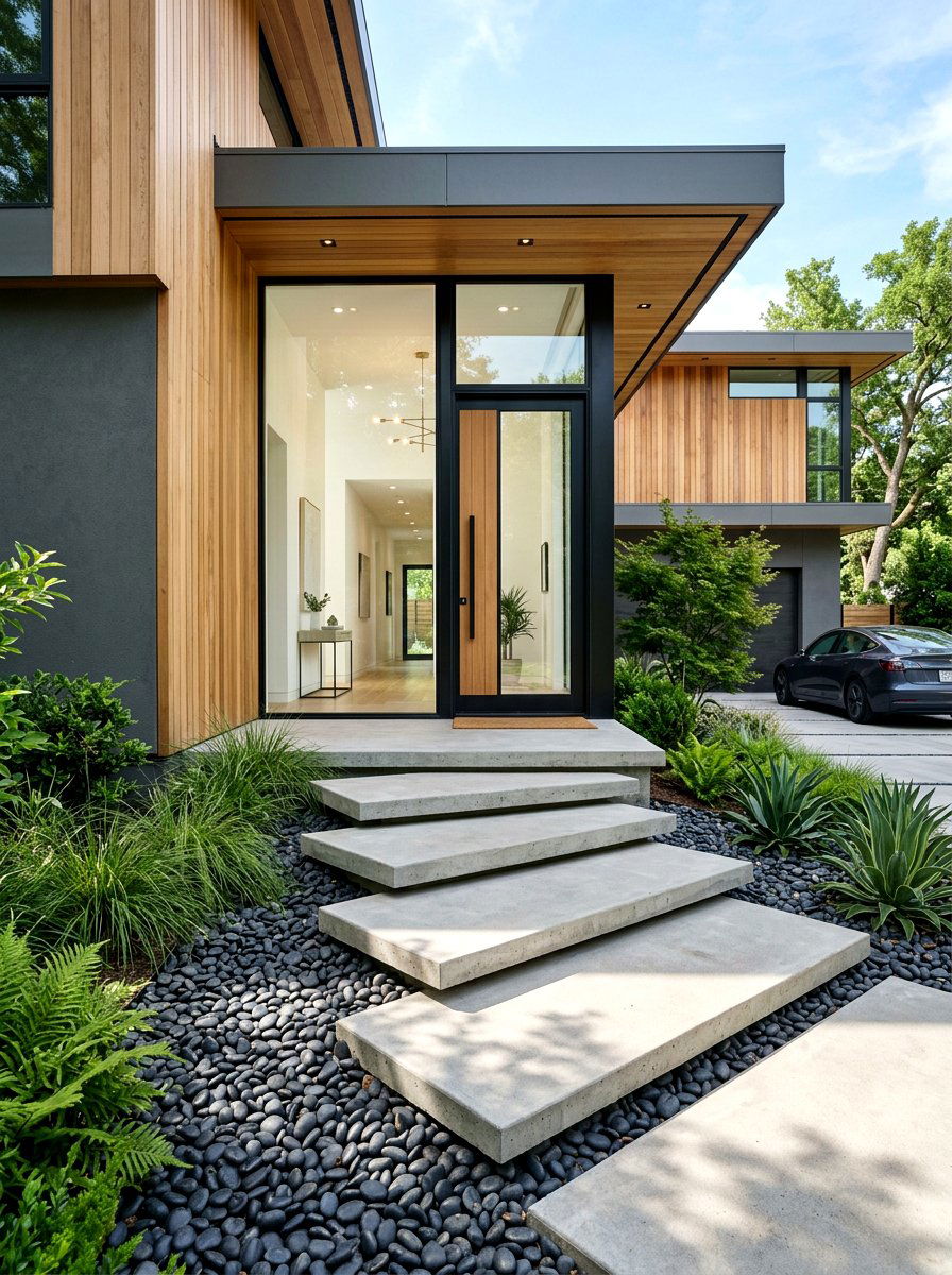 Floating Concrete Steps - 30 house entrance landscaping ideas