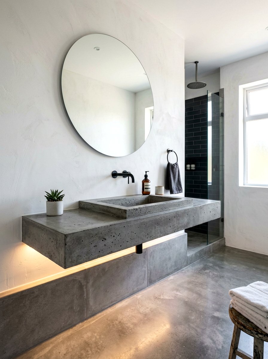 Floating Concrete Vanity - 30 concrete sink bathroom ideas