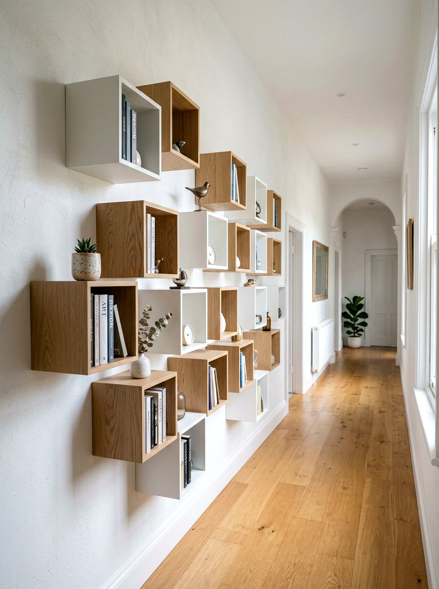 Floating Cube Wall Shelf - 30 hallway bookshelf ideas