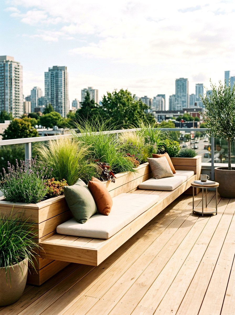 Floating Deck Bench With Planters - 30 deck planter bench ideas