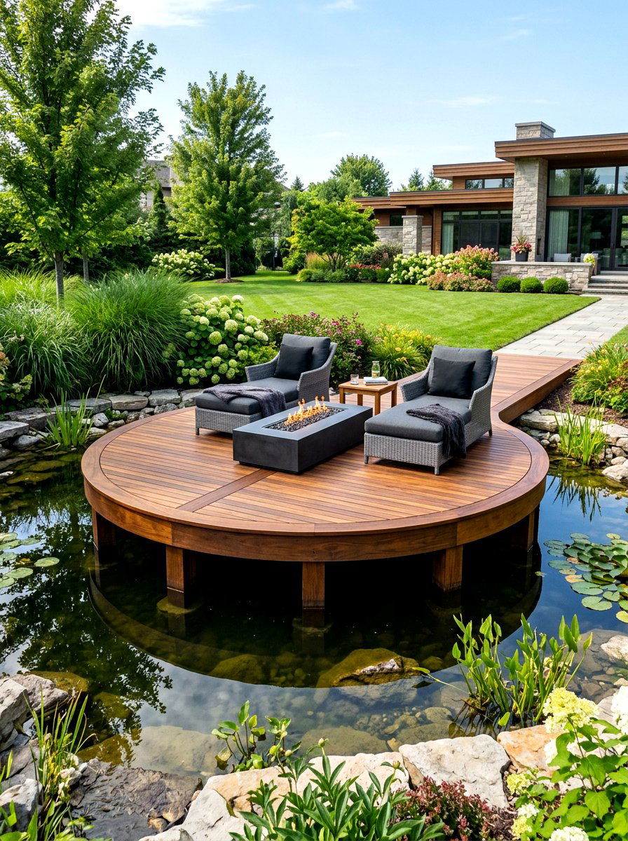 Floating Deck Circle - 30 backyard seating circle ideas