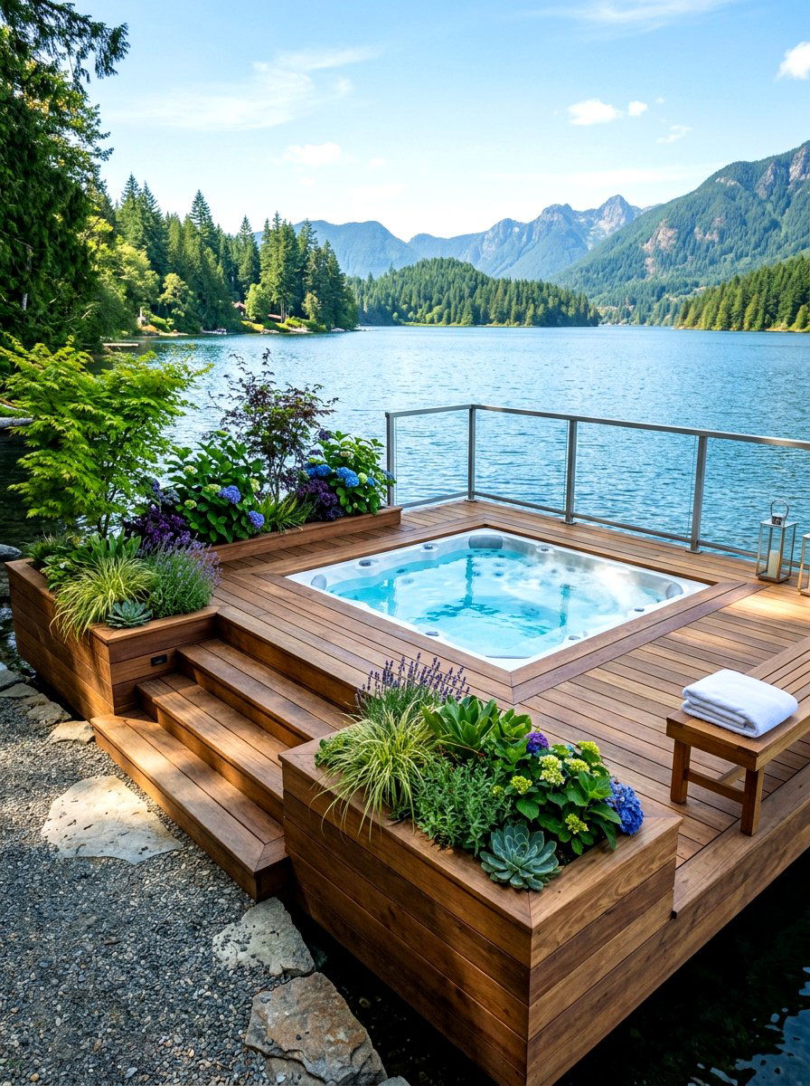 Floating Deck Patio - 30 hot tub patio decor ideas aesthetic