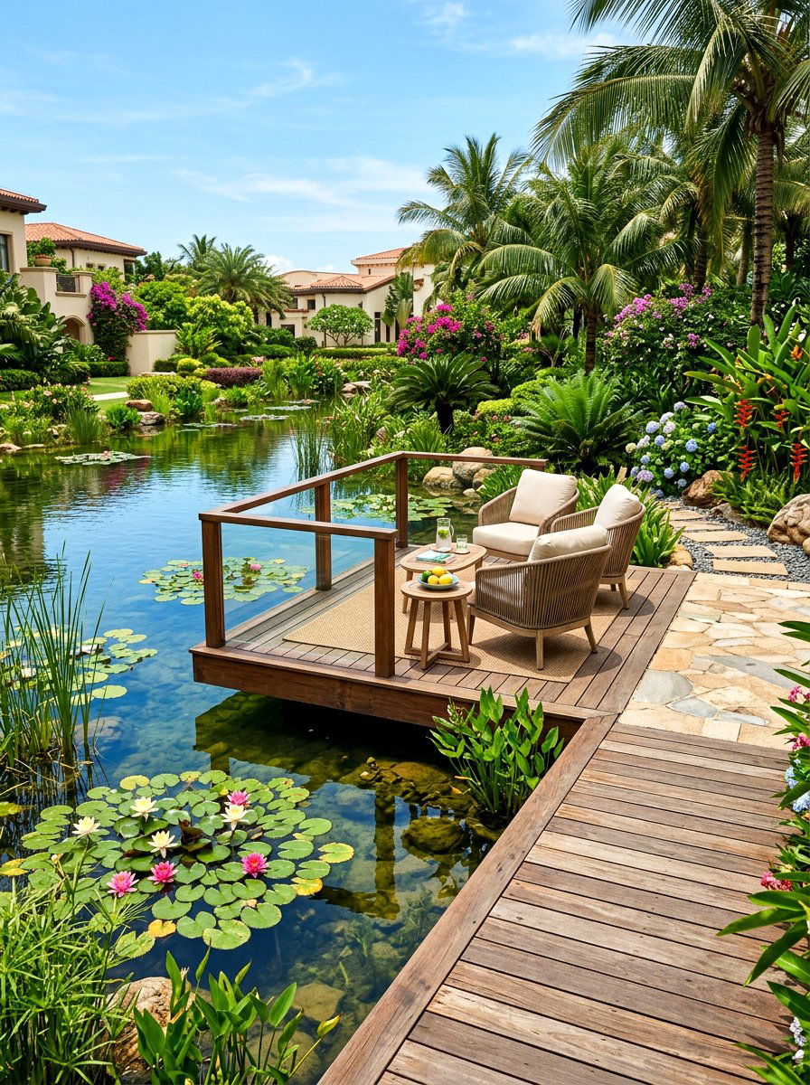 Floating Deck Pond - 30 backyard pond ideas