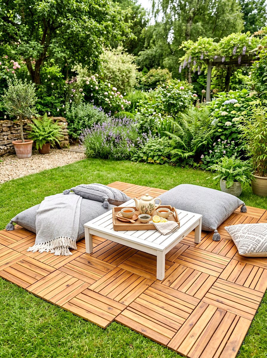 Floating Deck Tile Lounge - 30 budget outdoor furniture ideas
