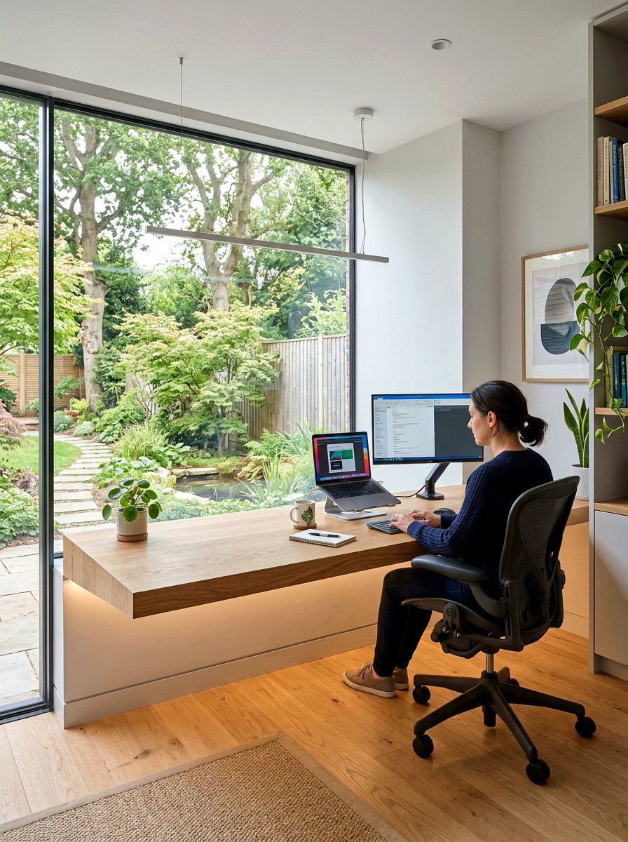 Floating Desk Office - 30 office shed ideas