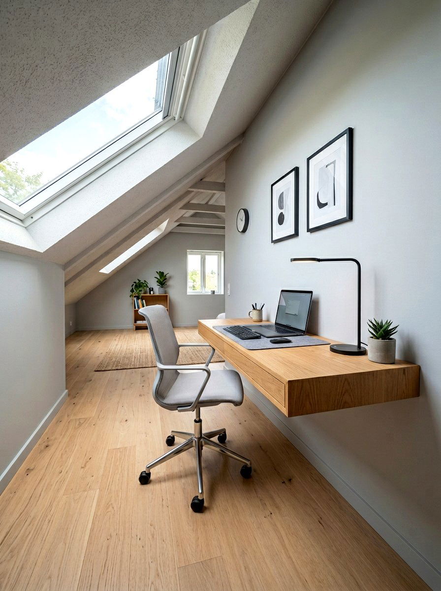 Floating Desk Under Slope - 30 sloped ceiling office ideas