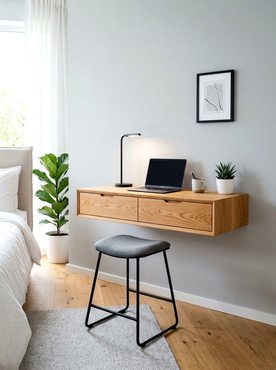 Floating Desk With Storage - 30 fold down desk apartment ideas