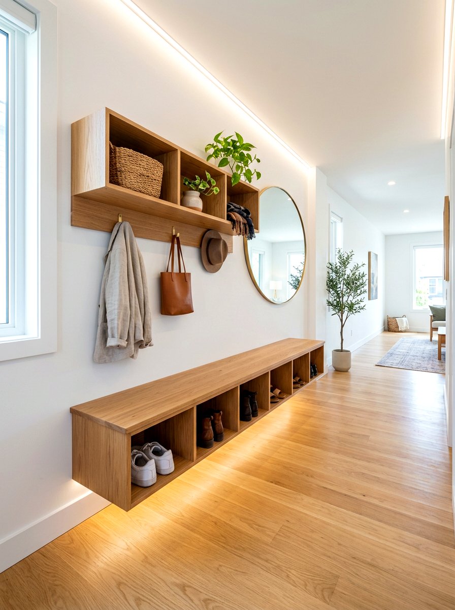 Floating Entryway Bench With Cubbies - 30 shoe cubby bench ideas
