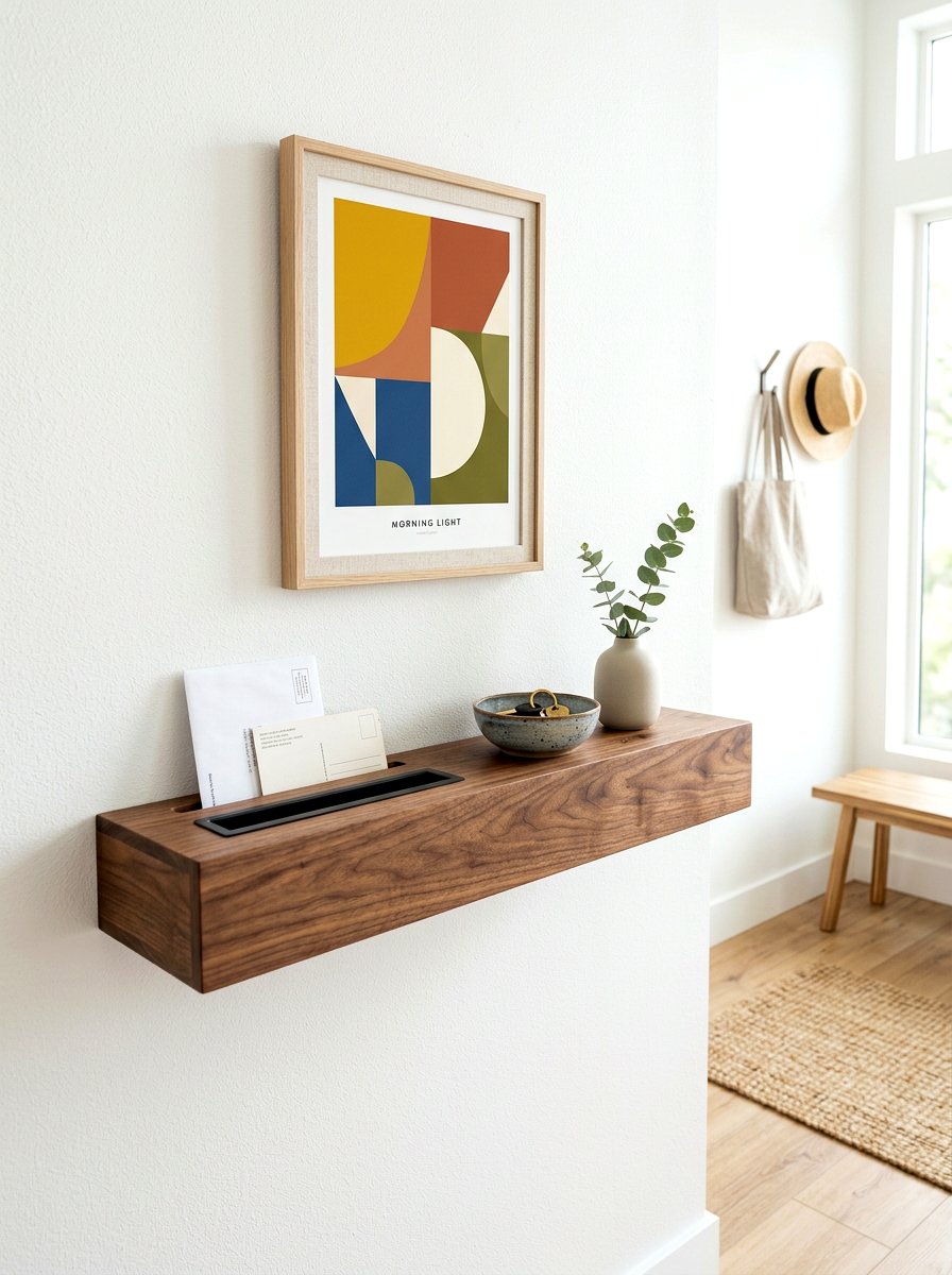 Floating Entryway Shelf - 30 mail sorting cabinet ideas