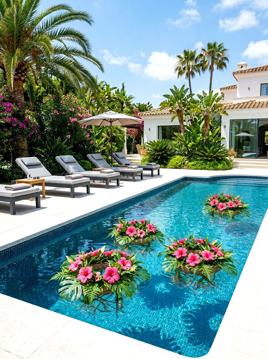 Floating Floral Arrangement - 30 pool party decor ideas
