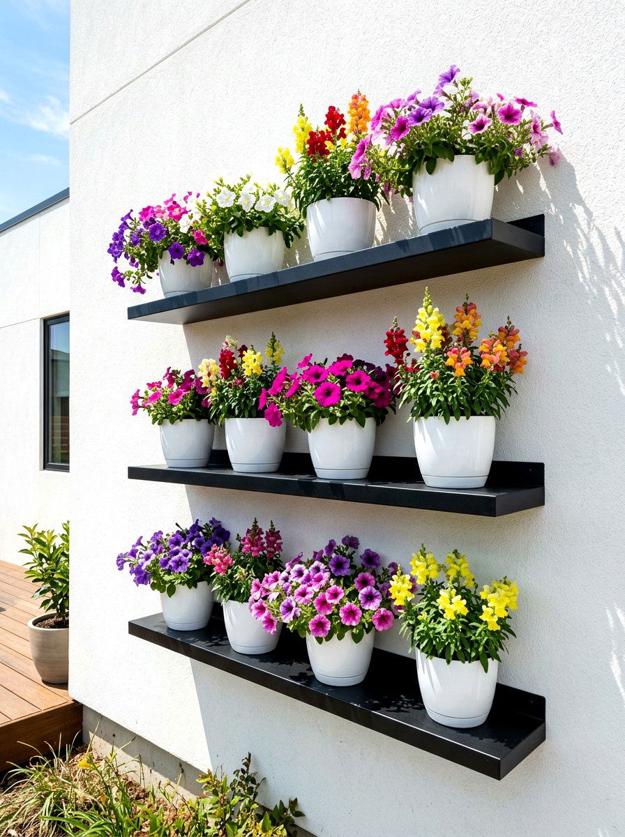 Floating Flower Shelves - 30 vertical flower garden ideas