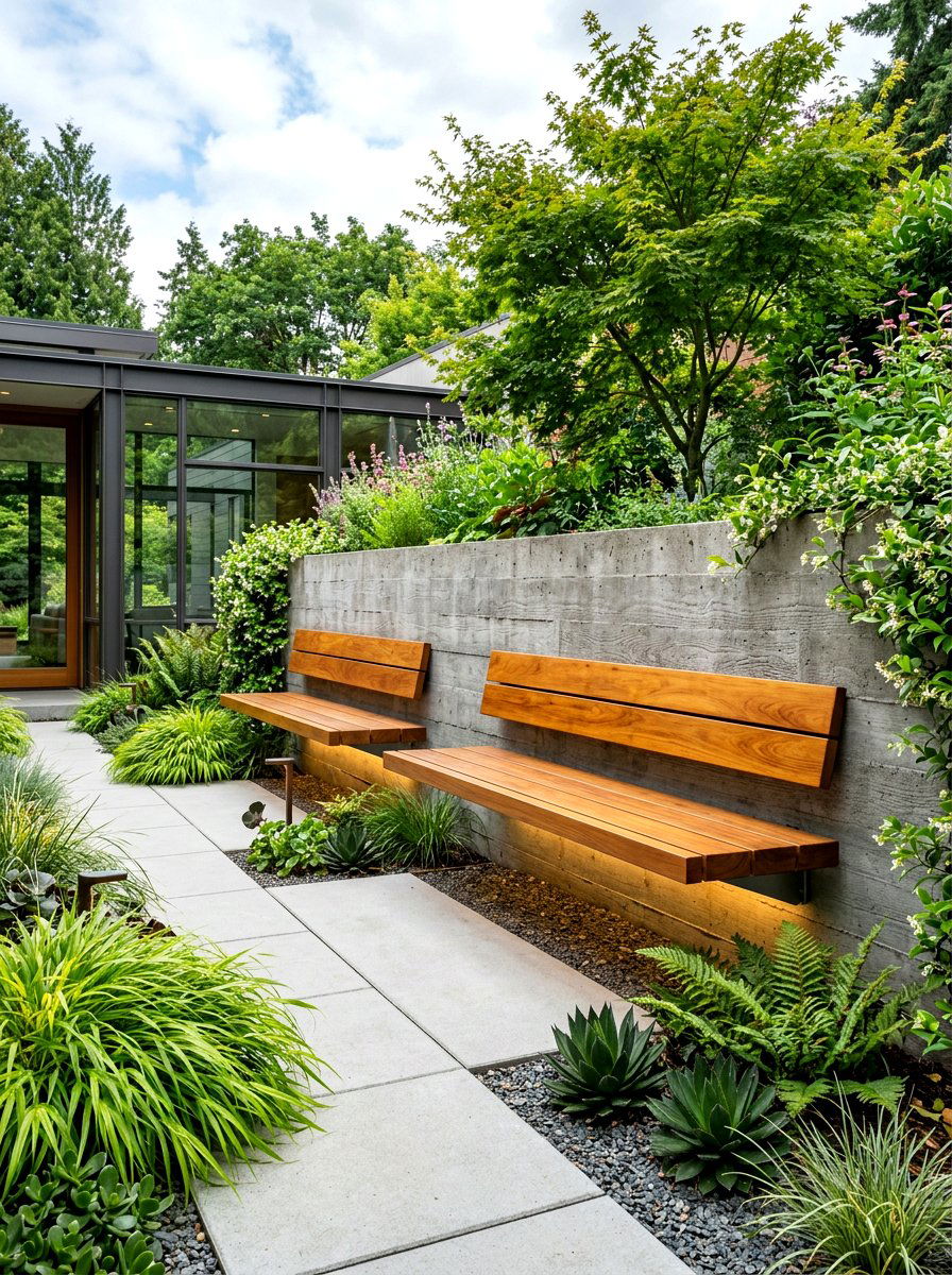 Floating Garden Benches - 30 narrow garden ideas