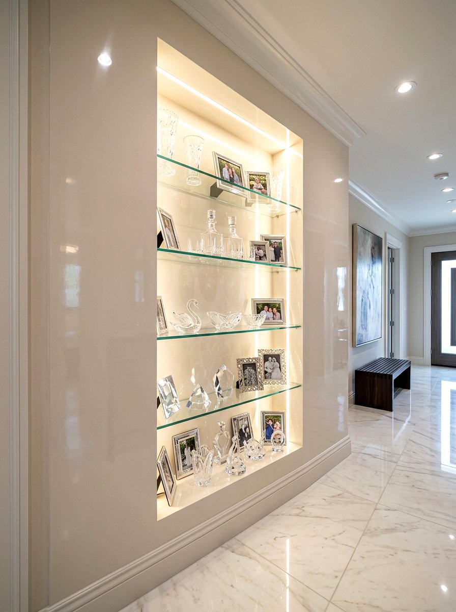 Floating Glass Shelf Niche - 30 built in hall niche ideas