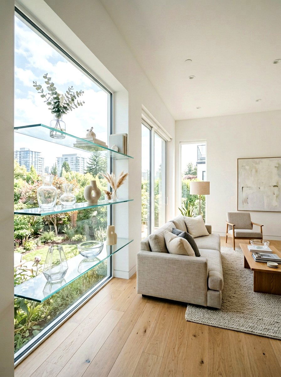 Floating Glass Shelves - 30 living room shelf decor ideas