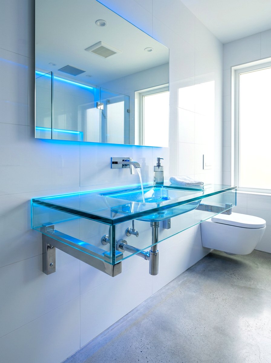 Floating Glass Sink - 30 integrated vanity sink ideas